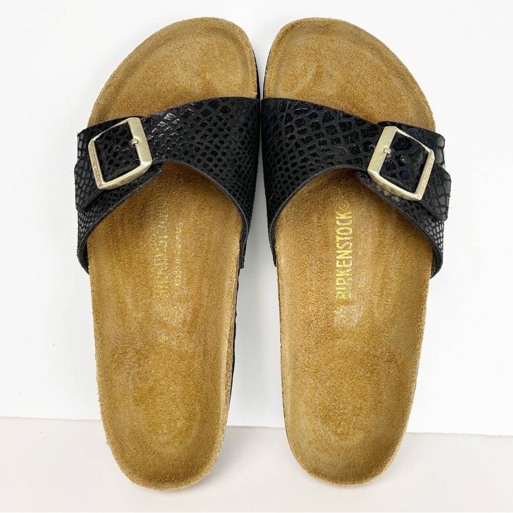 Birkenstock Madrid Shiny Black Snake Single Strap Sandals EU 39 US Ladies 8